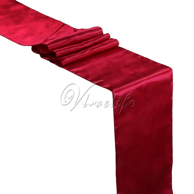 

Free Shipping 10PCS New Burgundy Satin Table Runners 12" x 108'' Wedding Party Banquet Home Hotel Decorations 30cm x 275cm