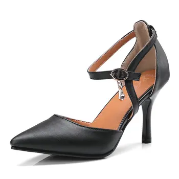 

B2 4 Size 33-43 Women Matt Leather Pointed Toes Sandals Female Ankle Strap Plus Size Shoes Office Lady High Heels Shoe Woman