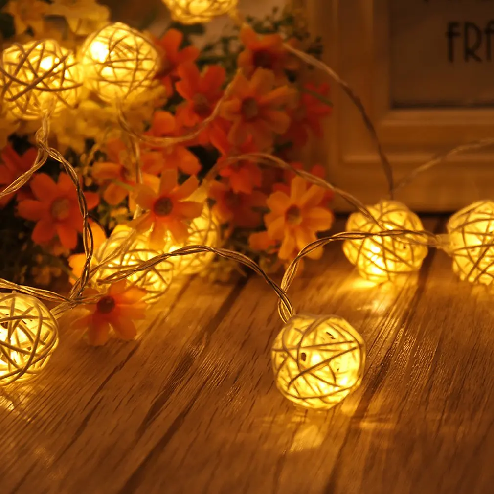 

1.2m 3.94ft 10 LED Rattan Ball Fairy String Light with Battery Operated Lamp for Christmas Festival Wedding Party Home Decor