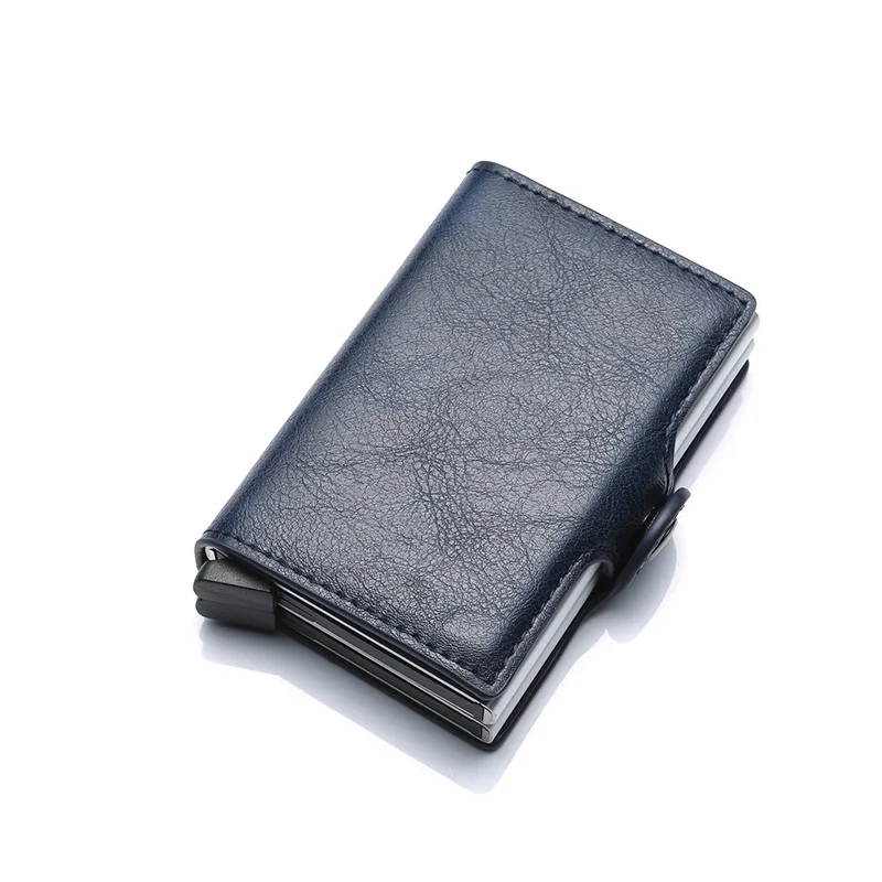Двойная коробка кредитная карта, RFID держатель Чехол Алюминий Бизнес id карт бумажник Master Card; по кредитным картам; проходит металлический держатель кожаный посетить карман - Цвет: Blue