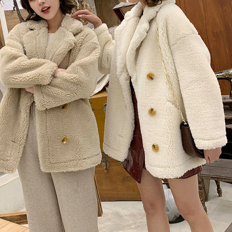 

Faux Fur Coat Thickened Women Autumn Winter Jacket Coat Plus Size Outerwear Turn Down Short Coat Female Long Sleeve