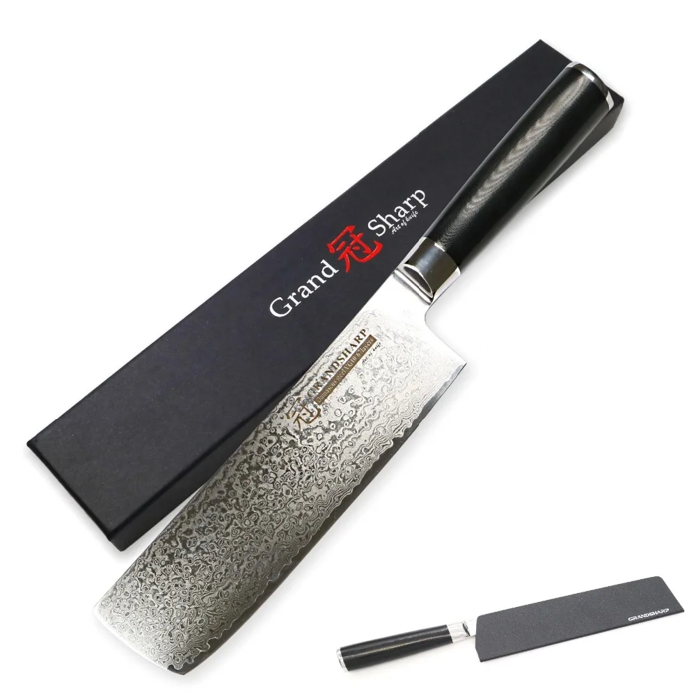 Damascus Cleaver Knife Nakiri 7 Inch Japanese Stainless Steel vg10 Kitchen Chef Slicing Fruit Veget - 32847654177
