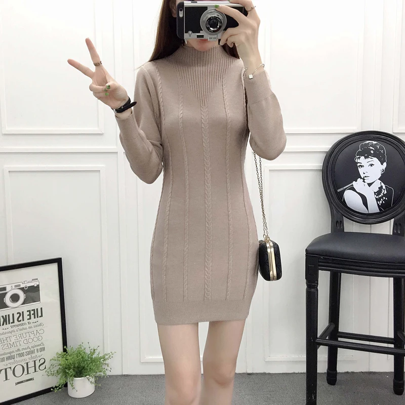 

Autumn Winter Women Large size Half High Pullover Mid Long Knitted Sweater Female 2018 Fashion Warm Sweater Lady Tops 3XL NO337
