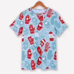 2018 Новые поступления Рождественские футболки перчатки ромб красочным принтом синий и красный цвета короткий рукав Для женщин