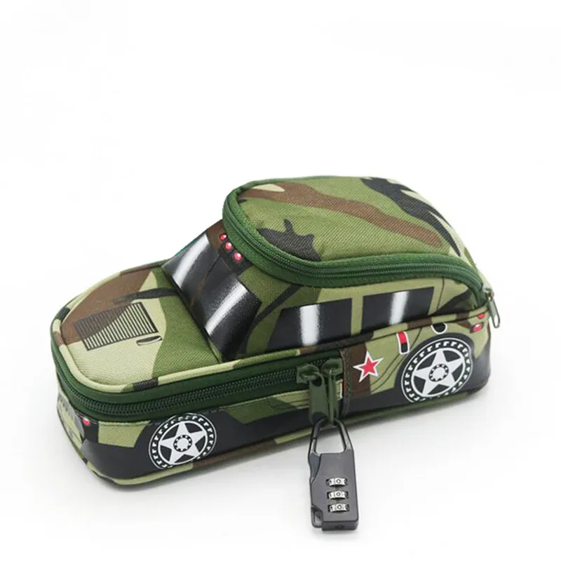 

Vehicle Pencil case pen bag Multi-Function military pen pouch bag with combination lock boys Double zipper Canvas large school