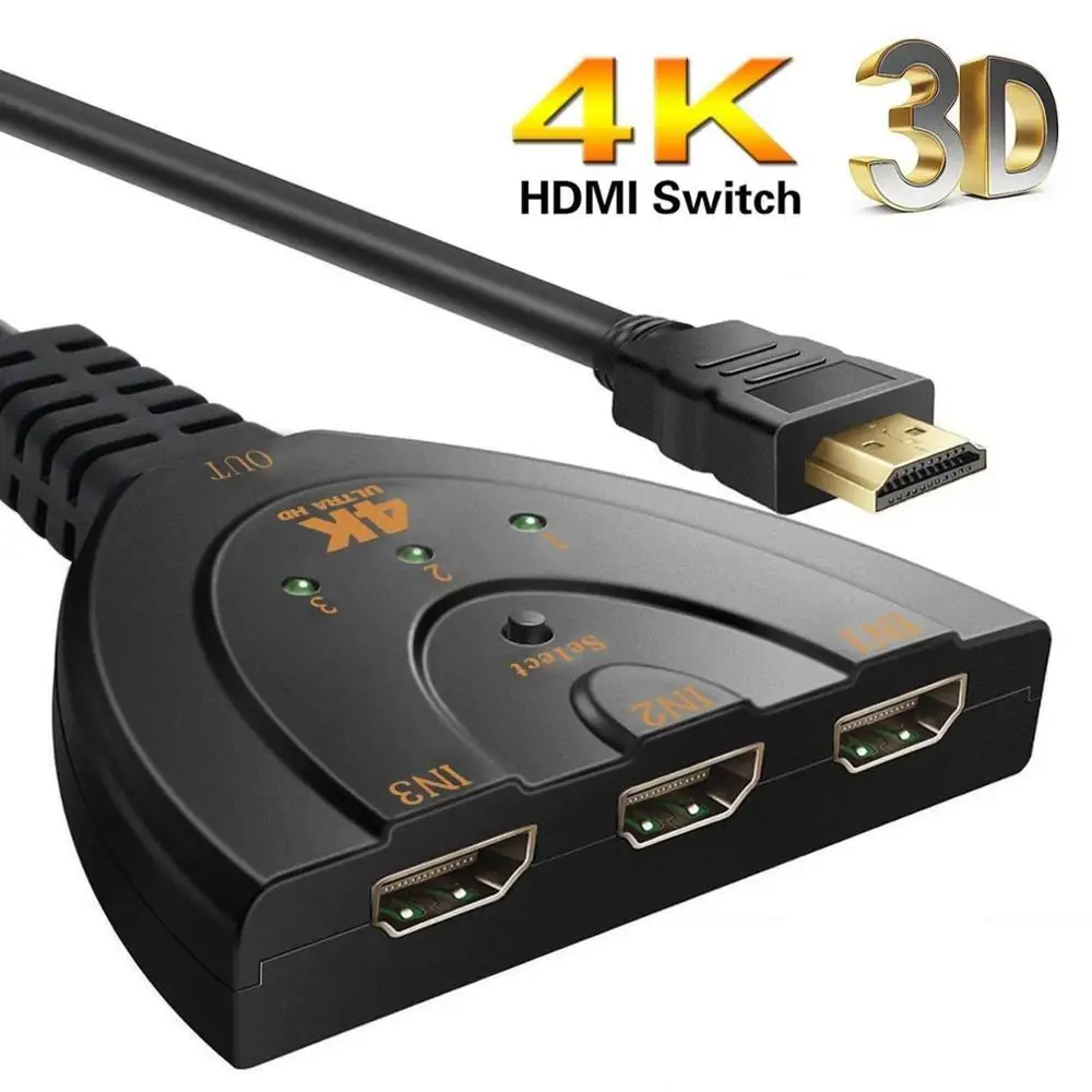 

4K HDMI Cable Adapter 3 Port HDMI Switcher AV Switch Selector Adapter Ultra HD 3D Support PC Laptop Accessories HDMI Converter