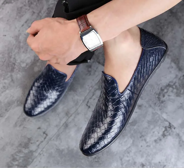 YATNTNPY/Новинка; брендовая мужская обувь; обувь из спилка; большие размеры; мужские кроссовки; Стильные Плетеные туфли с тиснением; повседневные Мокасины на плоской подошве - Цвет: deep blue