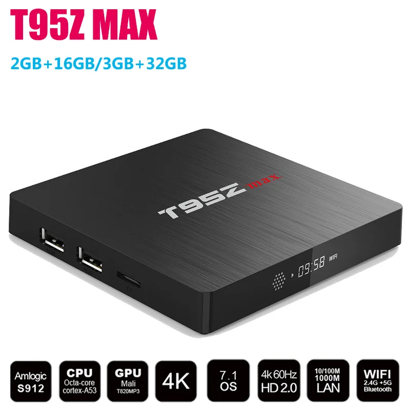 Sunvell T95Z макс 3 ГБ Оперативная память 32 ГБ Встроенная память Android Box Amlogic S912 Octa Core Android 7,1 ТВ коробка 4 К 2,4 г/5 г Wi-Fi Smart Android ТВ коробка