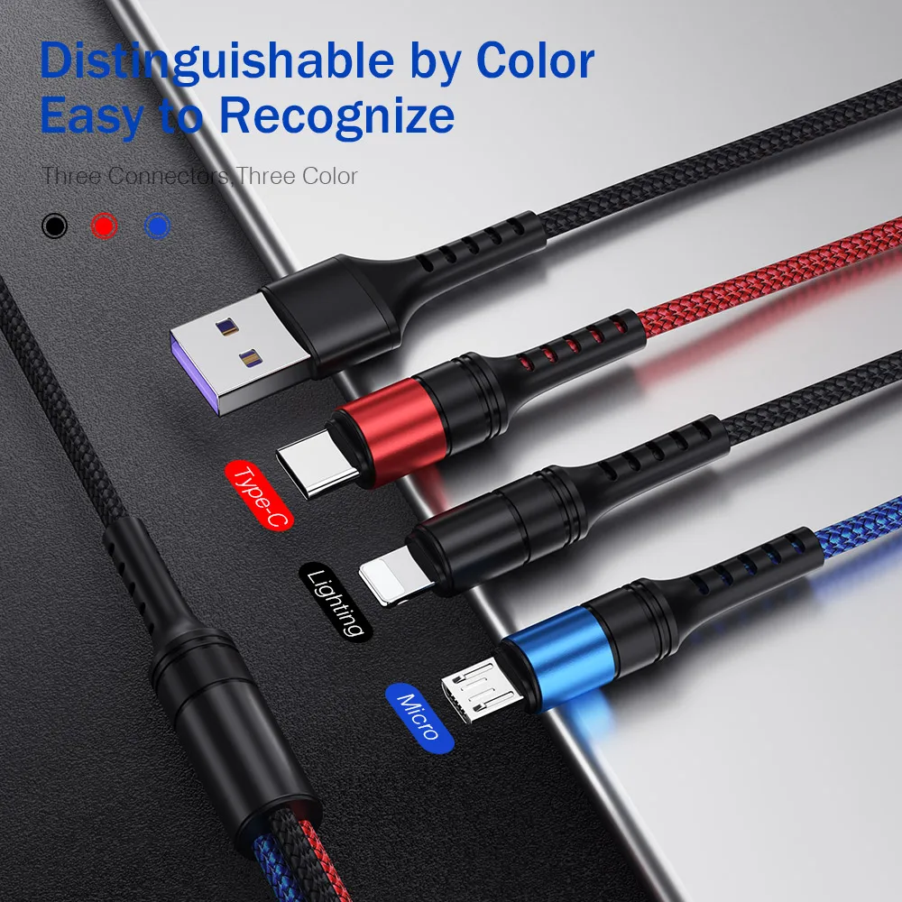 ROCK 3 в 1 USB кабель 3A для Мобильный телефон Micro Type C зарядный iPhone XR XS Max X Huawei быстрой