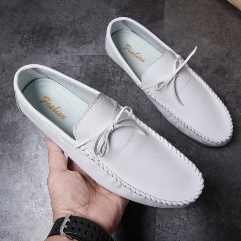 

Mens Driving Loafers Breathable Men Leather Casual Man Loafer Italian Slip On Shoes Luxury Designer Moccasins Male Flats White