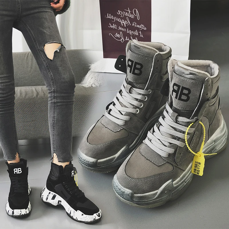 

New Chunky Sneakers Women Flat Lace-Up Casual Shoes Winter Plush Warm Platform Dad Shoes Harajuku Wild Doing Old Models