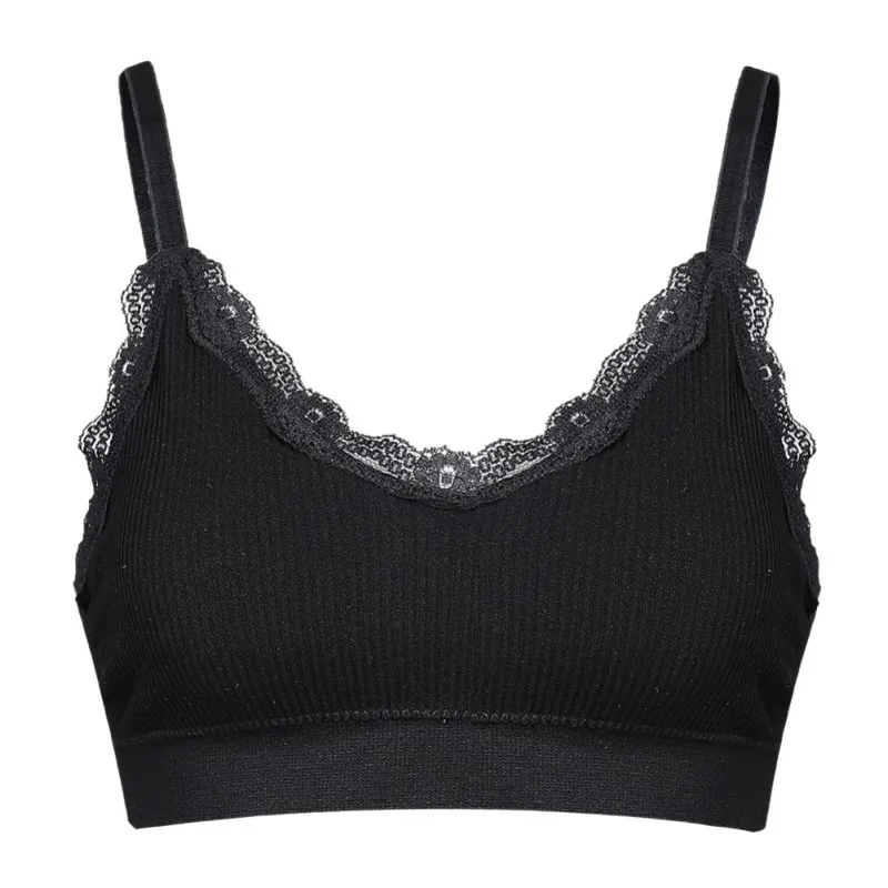 

Sexy Lace Crop Top Beauty Strap Summer Camis With Chest Pad Gathered Push Up Bra Women Tops Tank Top Female Seamless Bra T8