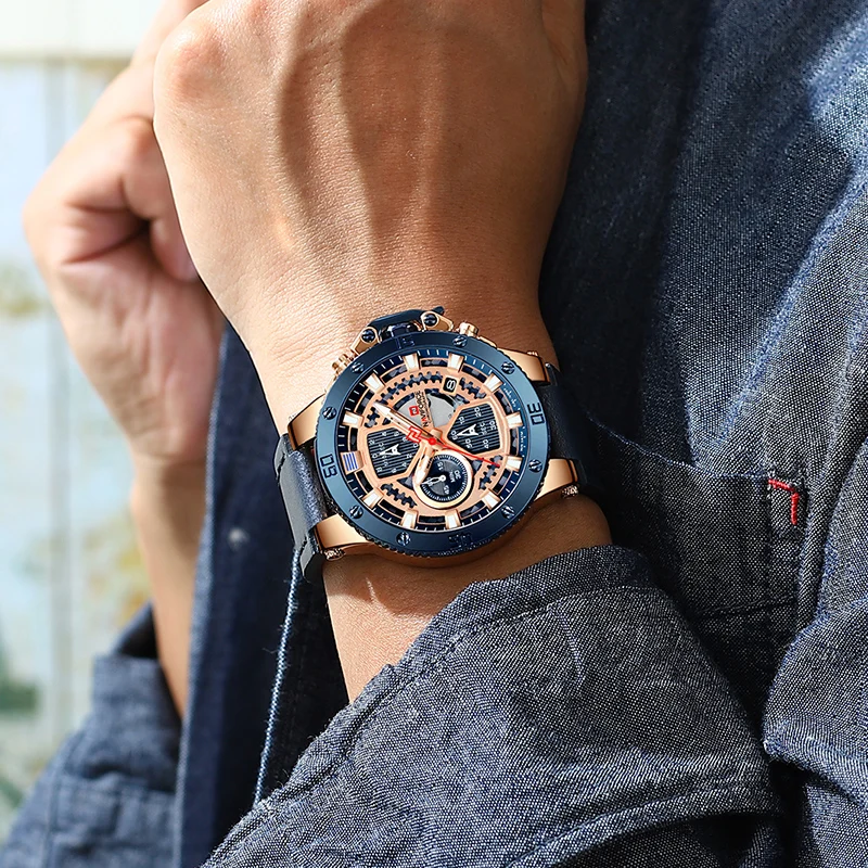 Часы мужские модные спортивные часы NAVIFORCE Топ люксовый бренд кожа водонепроницаемые кварцевые наручные часы хронограф Дата мужские часы