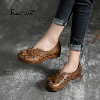 

Tastabo 100%Genuine Leather Women's shoes Decal hollow design Comfortable casual style S19627 Flat shoes Brown Khaki Daily shoes