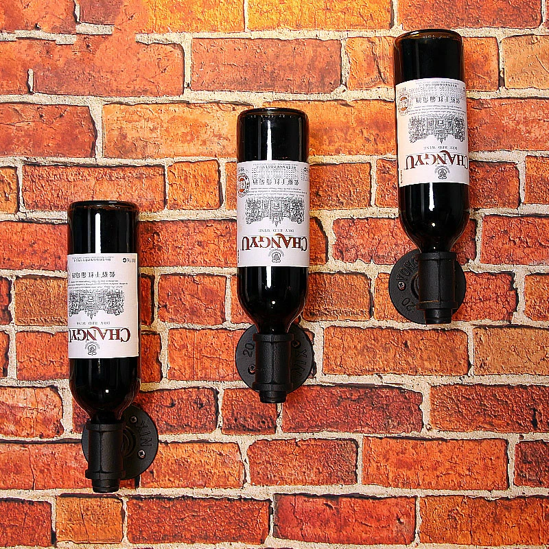 

Wrought Iron Hanging Vintage Single Bottle of Wine Bottle Stand Upside Down Wine Frame Decoration