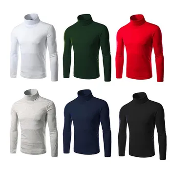 

2019 New Fashion Thermal Shirt Casual Pop Mens Sweaters Long Sleeve Cotton Solid Color Stretch Slim Turtleneck Knitted Pullovers
