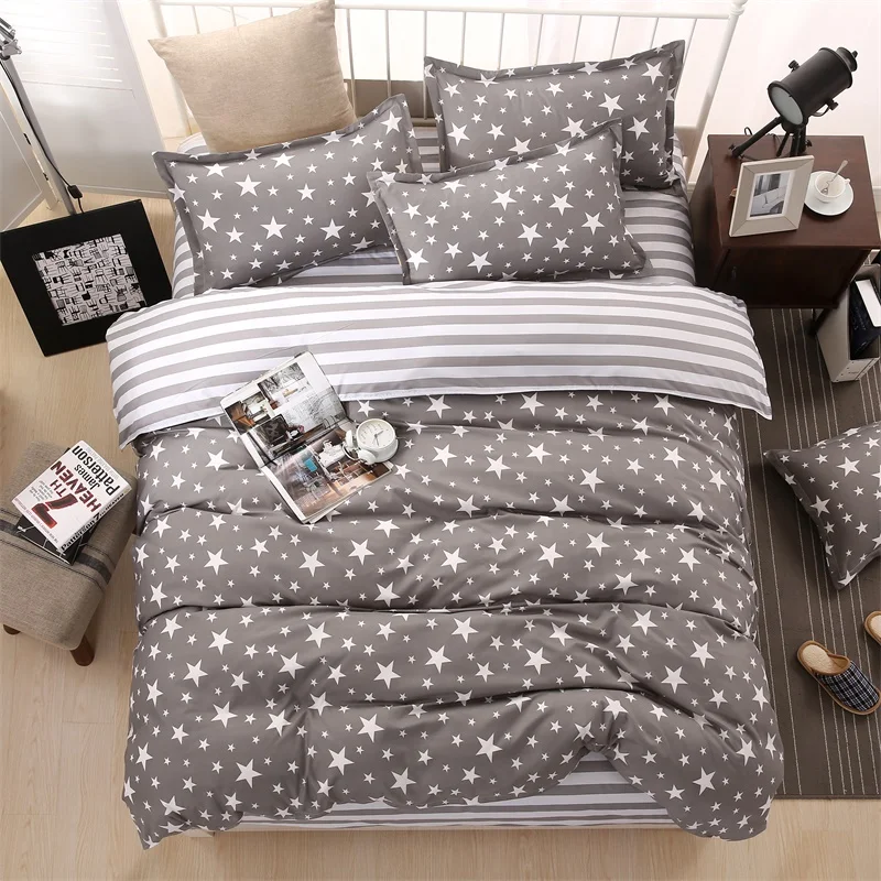  Classic bedding set 5 size grey blue flower bed linens 4pcs/set duvet cover set Pastoral bed sheet 