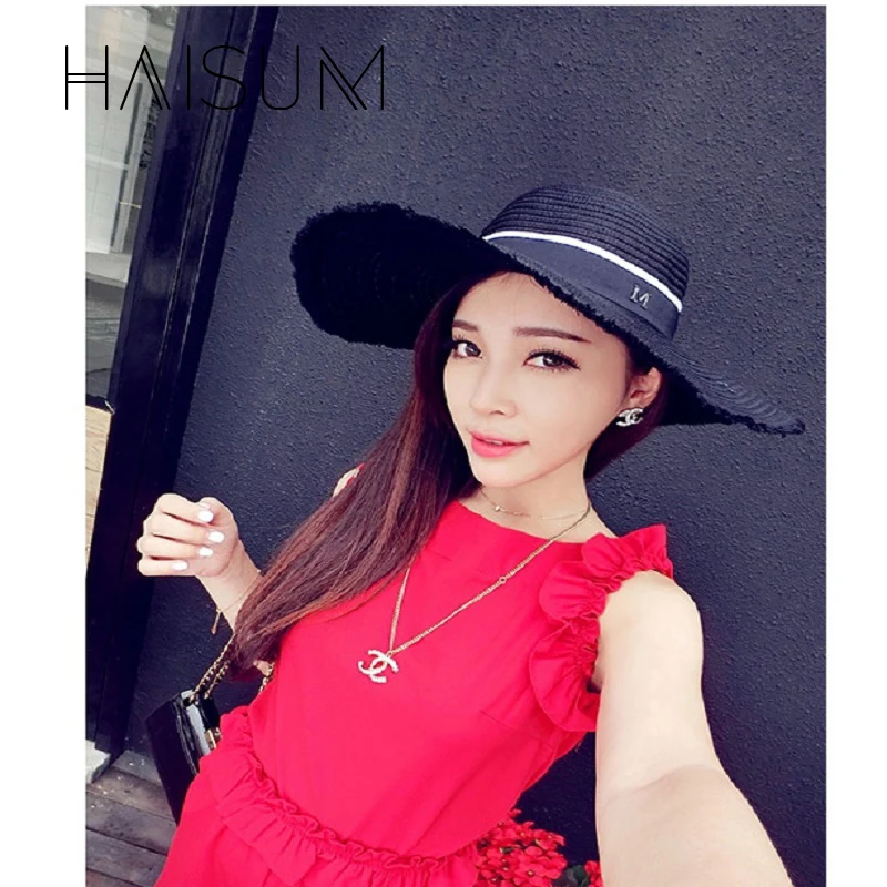 Cappelli Chapeau Haisum мода солнцезащитный козырек Женская Летняя шляпка шляпы для женщин крупнозернистая Солома складной пляж Hn01