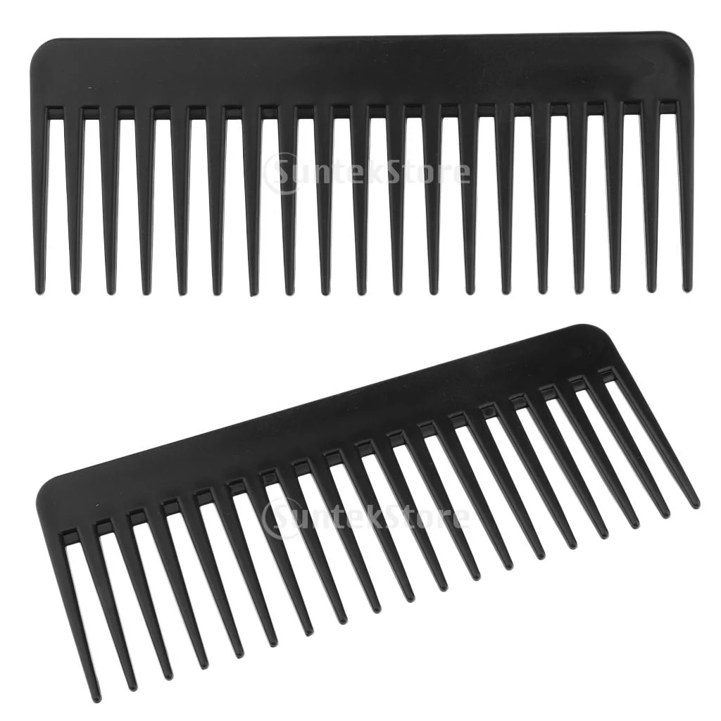 2pcs Black Large Tooth Detangling Comb, Wide Teeth Hair Combs for Salon Barber Shampoo Detangler for Thick Long Curly Wavy Hair 