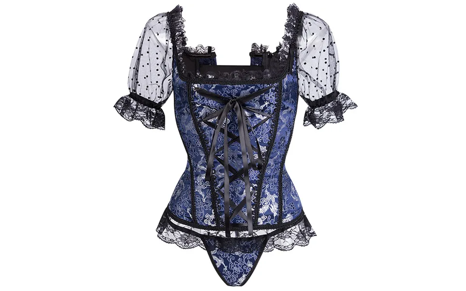 Corset Women Corsets and Bustiers Gothic Lace Up Puff Sleeve Shoulder Straps Brocade Corselet Steampunk Corset Top Black White   (18)