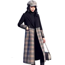 Новинка, женская осенняя и зимняя Длинная шерстяная куртка, клетчатая, хит, цветная, сшитая, шерстяное пальто, AL367