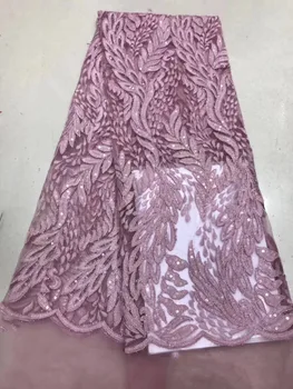 

Purple Pink Sequins French Lace Fabrics 2018 African Tulle Lace Fabric High Quality African Lace Wedding Fabric For Dress