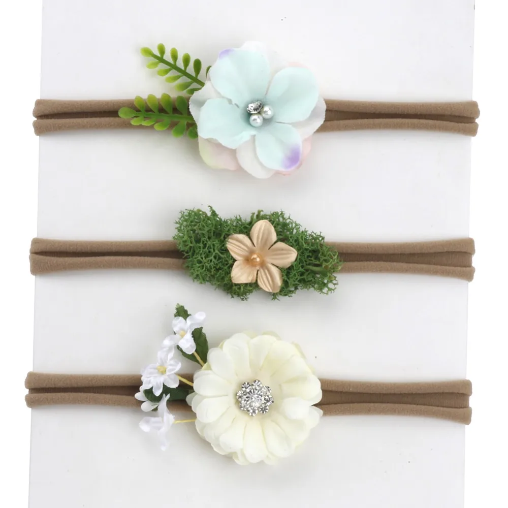 

Girl Nylon Headband Floral Hair Band Gentle Elastic Design Set of 3 Photo Prop accessories