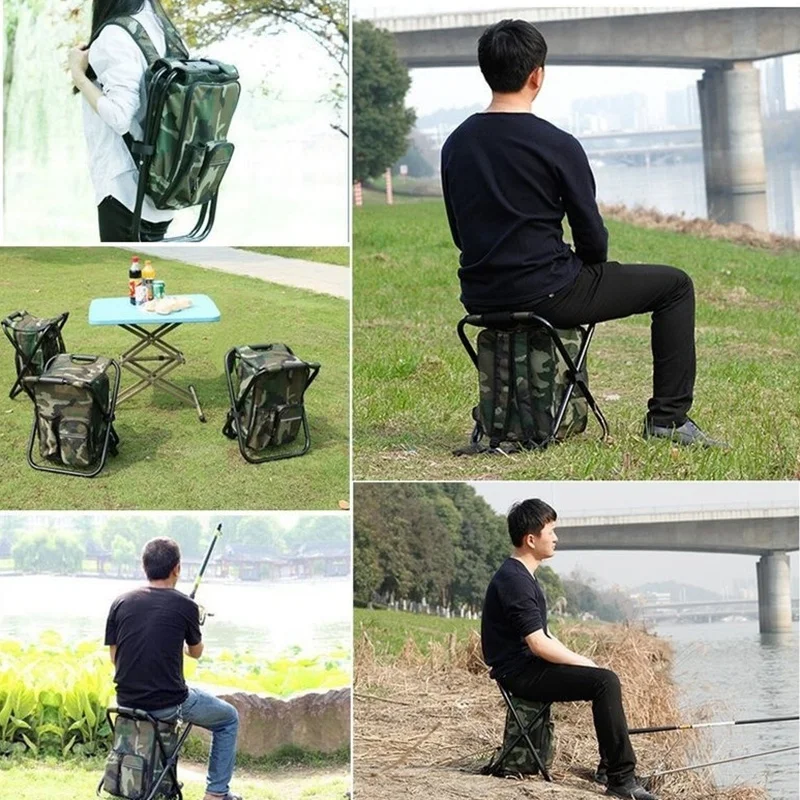 Portable Camping Folding Backpack Chair Double Oxford Cloth Refrigerated Bag Camouflage Fishing Chair Portable Camping Folding Backpack Chair Double Oxford Cloth Refrigerated Bag Camouflage Fishing Chair