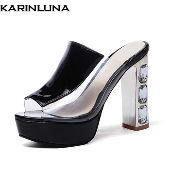 

Karinluna New Sexy Platform High Heels Summer Party Lady Women Pumps Party Sexy Crystals women's Shoes Mules Pumps Sandals