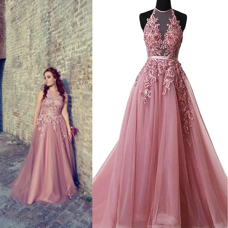 Robe De Soiree, с аппликацией, сексуальные, с открытой спиной, длинные, вечерние платья, для невесты, для банкета, элегантные, длина до пола, женские, вечерние, на выпускной, с бретелькой через шею - Цвет: Picture color