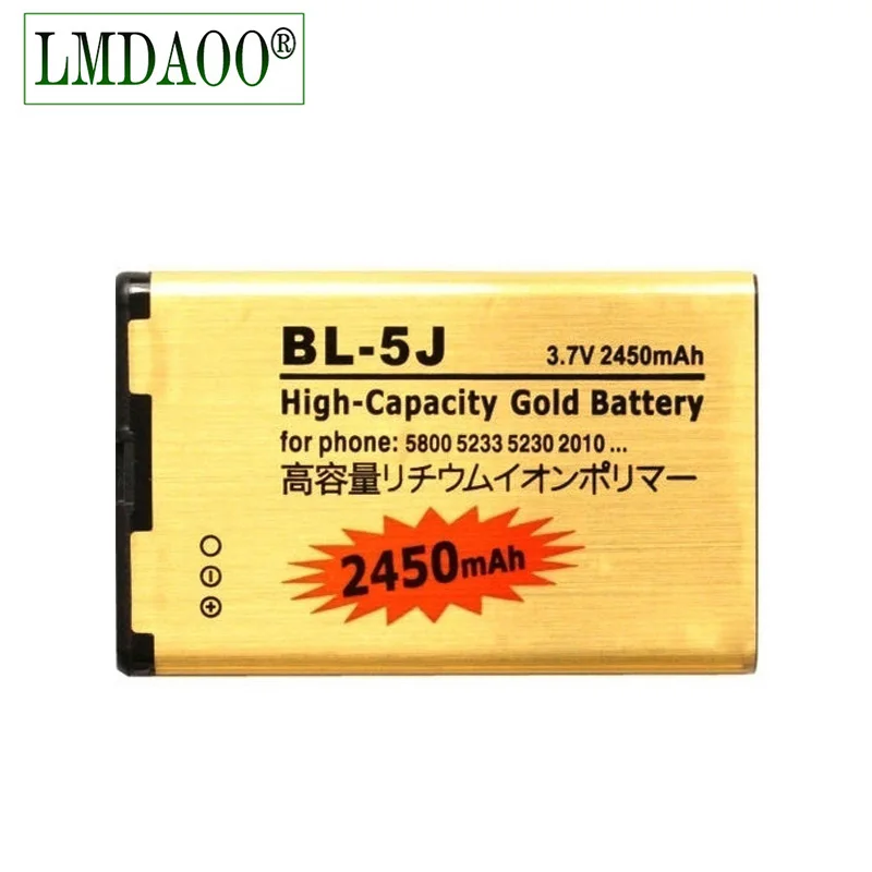 

Gold Mobile Phone Battery Bateria 2450mAh BL-5J BL 5J For Nokia 5800 5800XM 5230 5228 C3 Lumia 520 525 X6 X9 200 201 2010 302