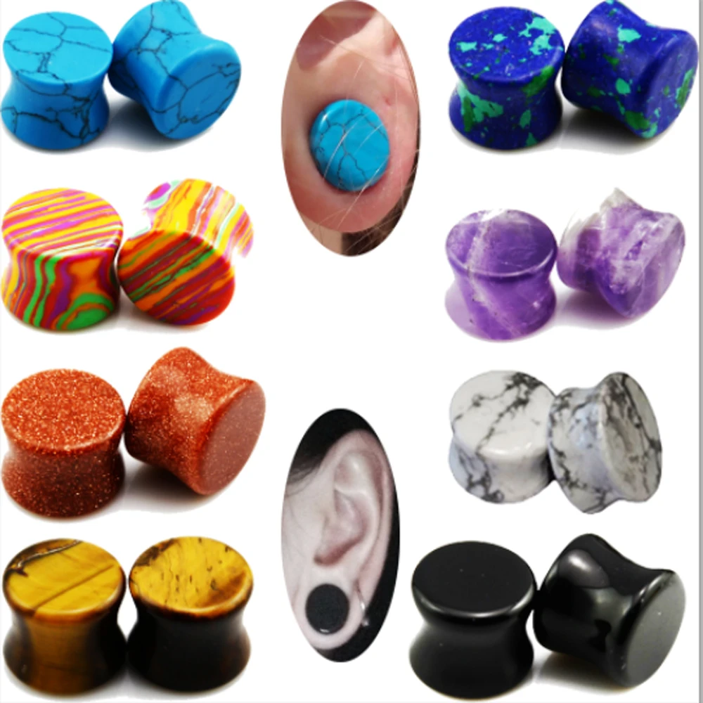 1 Pair Organic Double Flared Stone Ear Plug Saddle Ear Guages Ear Tunnels Ear Expander 8mm 14mm