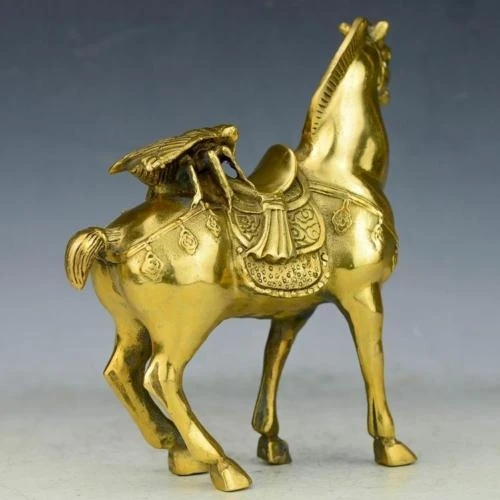 Antique china brass hand made fengshui lucky horse Fly statue