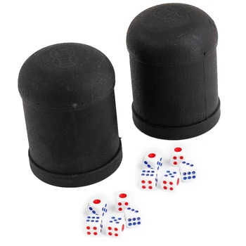 

New Pair Bar Play Black Plastic Shaker Cup w 10 Pcs Round Corner Dice