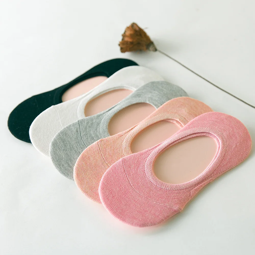 

5 Pairs/lot Solid Color Invisible Socks Low Cut Women's Short Slippers Socks Summer Breathable Non-slip Silicone Boat Socks