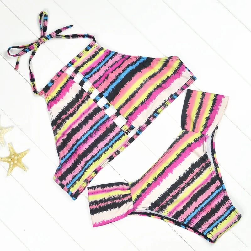 Swimwear 2016 New Design Sexy Striped Bikini Set Women Vintage Patchwork Push up Brazilian Swimsuit Beachwear Biquini |