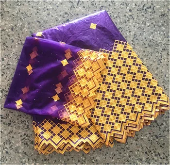 

African fabrics high quality bazin brode fabric 2019 high quality lace latest purple cotton basin riche fabric 5+2yards/lot
