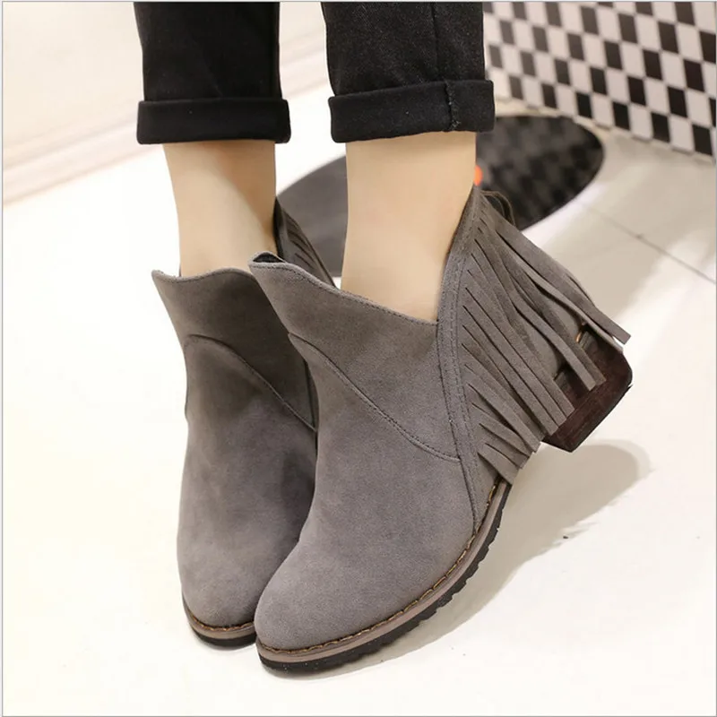 2015 Ladies invierno botines de gamuza con flecos mujeres Vintage franja de  la borla Botas tacones pisos Chelsea Botas Zapatos Mujer|boot boot|boot  cityboots vintage - AliExpress