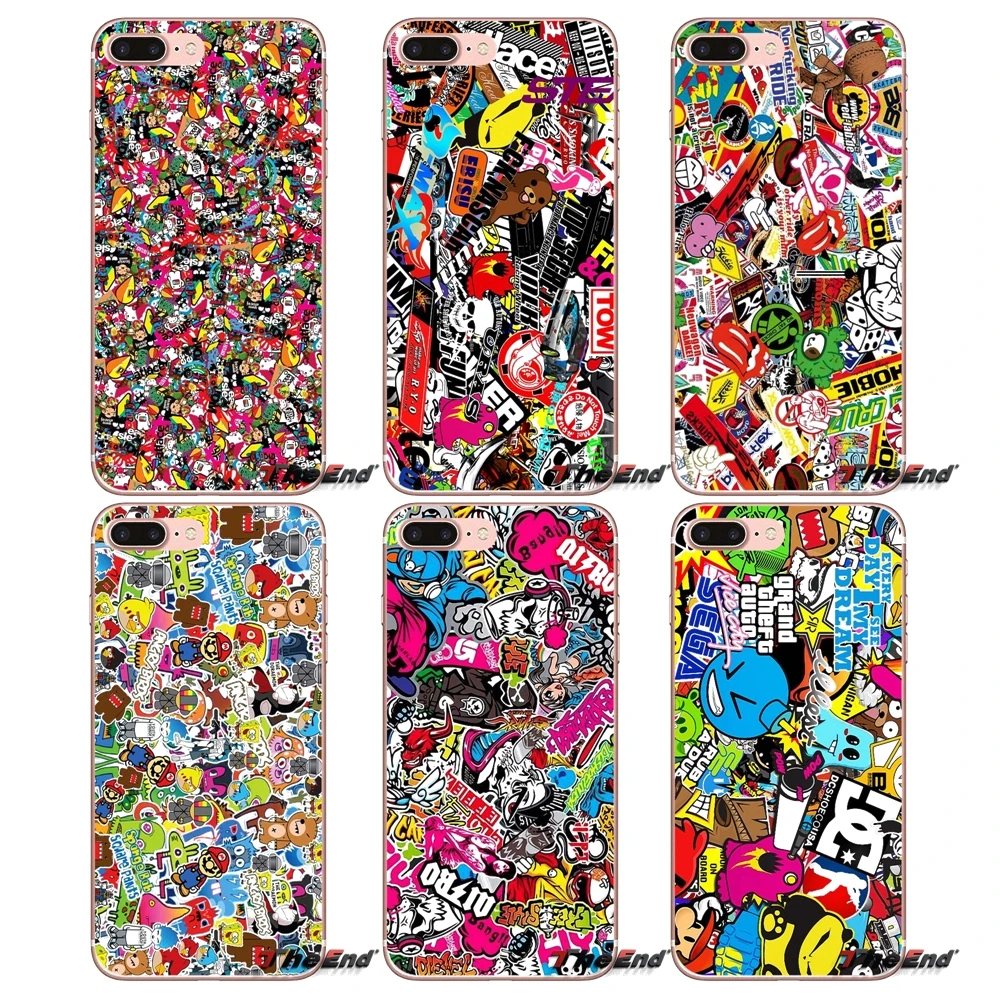 

JDM Car Graffiti Sticker Bomb Collage Case For iPhone X 4 4S 5 5S 5C SE 6 6S 7 8 Plus Samsung Galaxy J1 J3 J5 J7 A3 A5 2016 2017