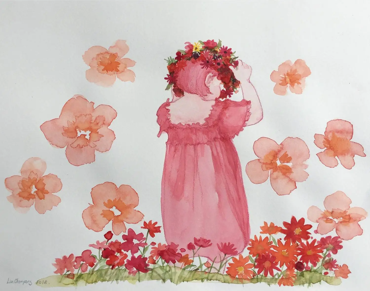 

Chinese Artist Liu Chenyang's Work"a Gift for Today" Watercolor on Paper Realist Painting Wall Art Decoration Home Framed