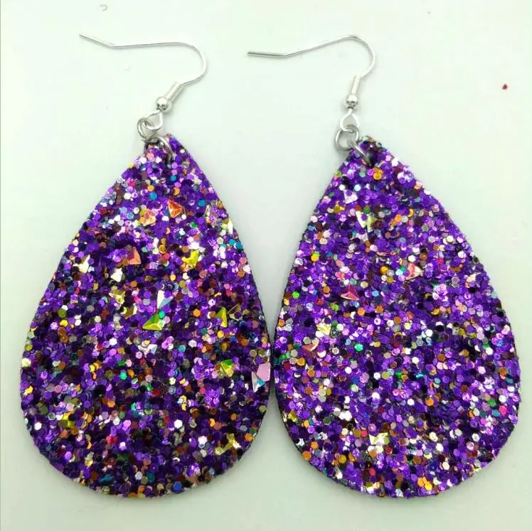 

New ! PU Leather Glitter Teardrop Dangle Earrings for Women Big Water Drop Leather Statement Earring Party Ear Jewelry