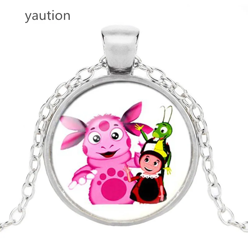 

Russian Luntik Cartoon Pendant Art Picture Glass Dome Silver Chain Necklace / Bronze Long Chain Necklace, Gift for Children