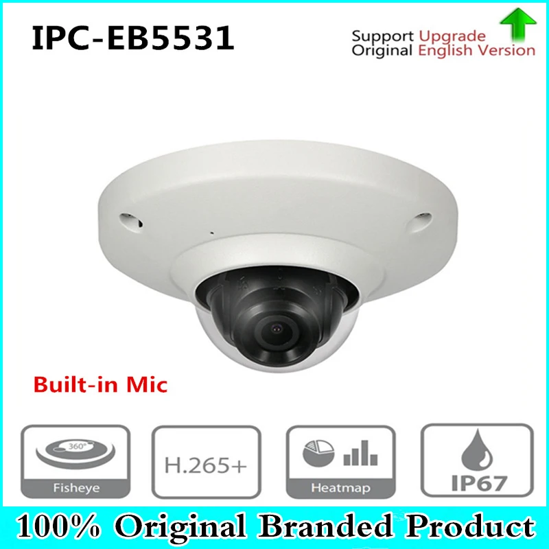 

DH IPC-EB5531 with logo 5MP Panoramic Network 1.4mm Fisheye Camera H.265/H.264 3DNR AWB AGC BLC IP67 PoE Detection Built-in Mic