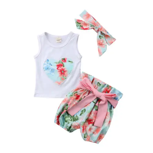 

Newborn Toddler Baby Girl Floral Clothes Sleeveless Tops Vest Shorts Pants Outfits