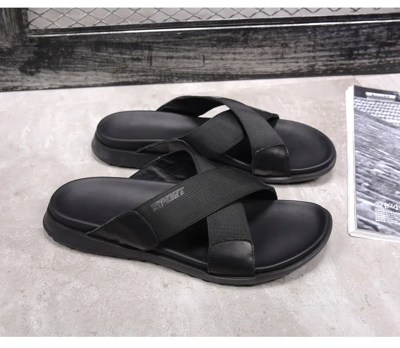 Г. летняя обувь мужские тапочки Размер 38-44 пляжные сандалии модные мужские и женские сандалии повседневная кожаная обувь из воловьей кожи вьетнамки