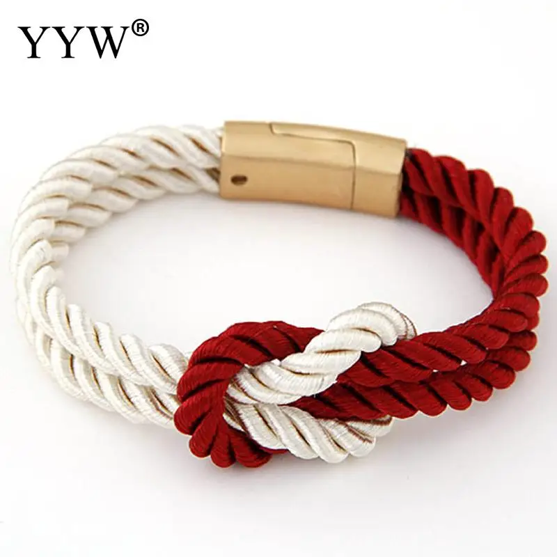 

Fashion Twist Wrap Bracelets Women Black Red Blue Color Braided Rope Bracelets & Bangles Men Gold Clasp Nylon Cord Wristband