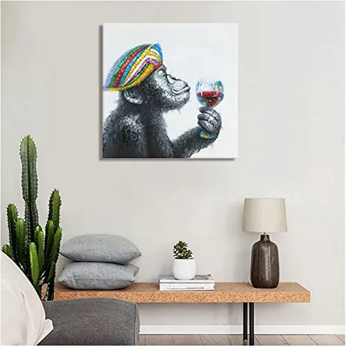Billige Top Künstler Reine Hand bemalt Hohe Qualität Moderne Kunst Trinken Gorilla Kunst Ölgemälde Abstrakte Lustige Tier Affe Öl malerei