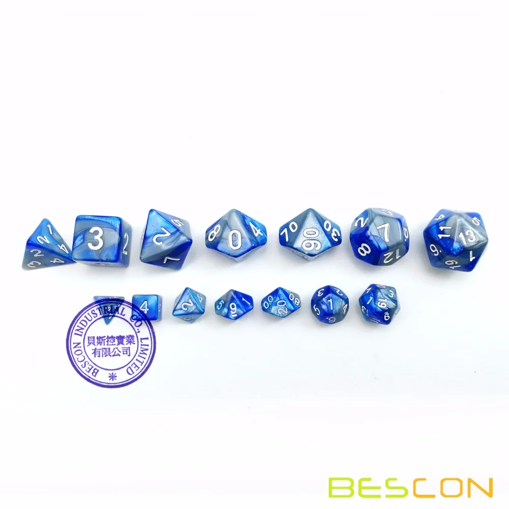 Bescon мини Близнецы двухцветные многогранные RPG игральные кости набор 10 мм, Малый RPG ролевые игры игральные кости D4-D20 в трубе, цвет Steelblue