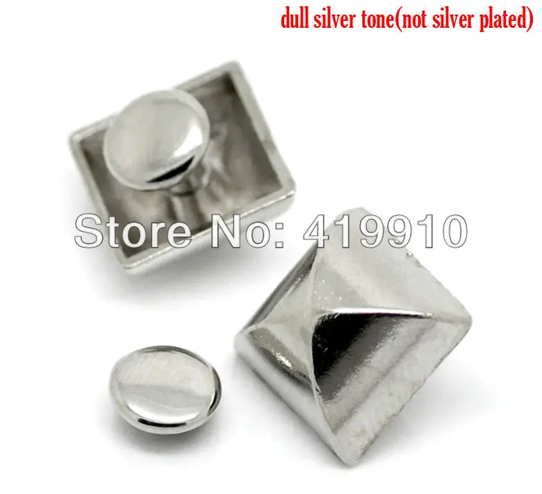 

Free shipping -30 Sets Silver Tone Square Pyramid Spike Rivet Studs Spots 12mmx12mm 7mm Bag Leather Clothes J1765