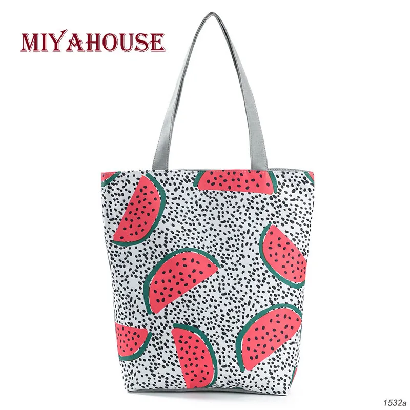 

Miyahouse Girls Watermelon Printed Canvas Handbags Female Single Shopping Bags Large Capacity Canvas Beach Bags New Casual Tote